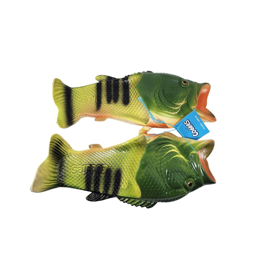 Coddies Fish Sandals Men 12-13 Green Rubber Bass Fisherman Gift Gag Gift NWT